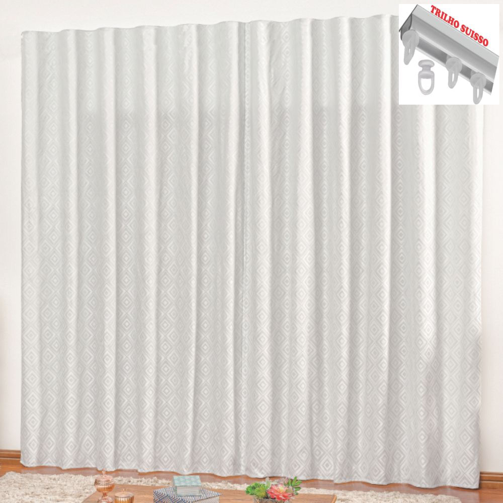 Cortina em Jacquard Degradê 4,00 x 2,70 Para Trilho Suisso - Branca