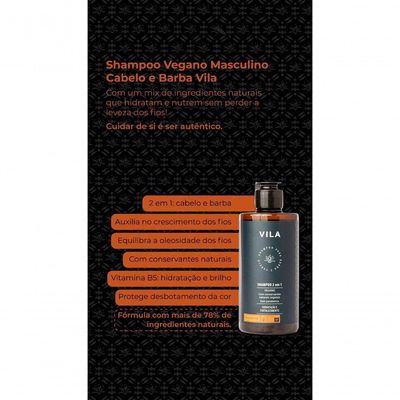 Shampoo Vegano Masculino Cabelo E Barba Vila 250ml