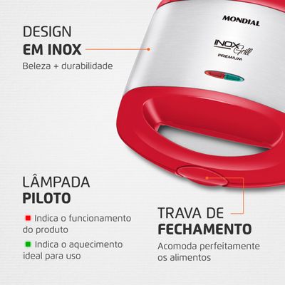 Grill e Sanduicheira Mondial Inox Red S-19 110V