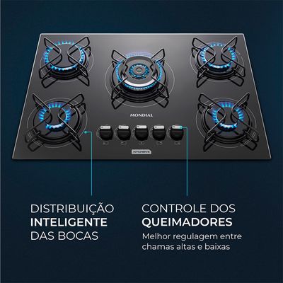 Cooktop a Gás 5 Bocas Tripla Chama Mondial CTG-03 Bivolt