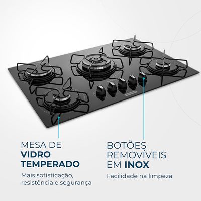 Cooktop a Gás 5 Bocas Tripla Chama Mondial CTG-03 Bivolt