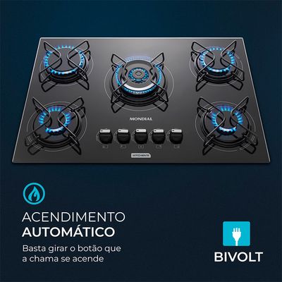 Cooktop a Gás 5 Bocas Tripla Chama Mondial CTG-03 Bivolt
