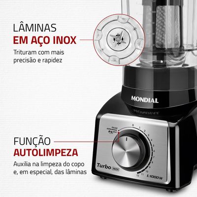 Liquidificador Turbo Mondial  Black Inox L-1000 BI 220V
