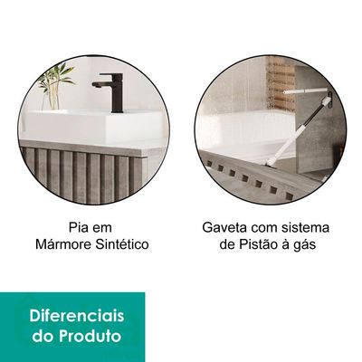 Armário de Banheiro 80 cm Metalon Havai MGM Móveis Cimento  Única / Cinza