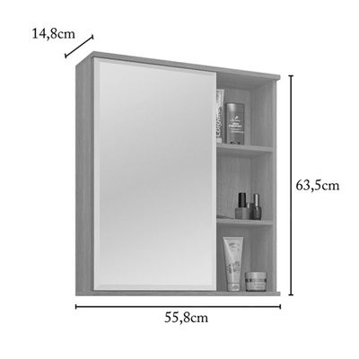 Espelheira para Banheiro 1 Porta 2 Prateleiras Treviso Mgm Móveis Branco Única / Branca