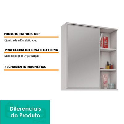 Espelheira para Banheiro 1 Porta 2 Prateleiras Treviso Mgm Móveis Branco Única / Branca