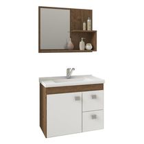 Conjunto Armário Banheiro Isa com Espelheira MGM Amendoa/Branco