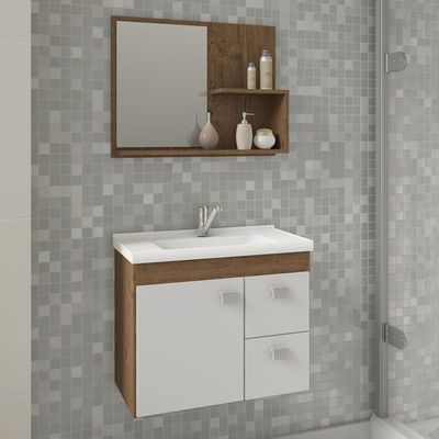 Conjunto Armário Banheiro Isa com Espelheira MGM Amendoa/Branco Única / Amêndoa