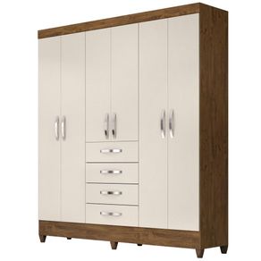 Guarda Roupa Casal Avaí 6 Portas Castanho Wood/Baunilha - Moval