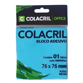 BLOCO DE NOTAS ADESIVAS 76x76MM 100FL AZUL NEON COLACRIL