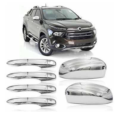 Jogo Aplique Capa Cromada Maçaneta Retrovisor Fiat Toro 2016