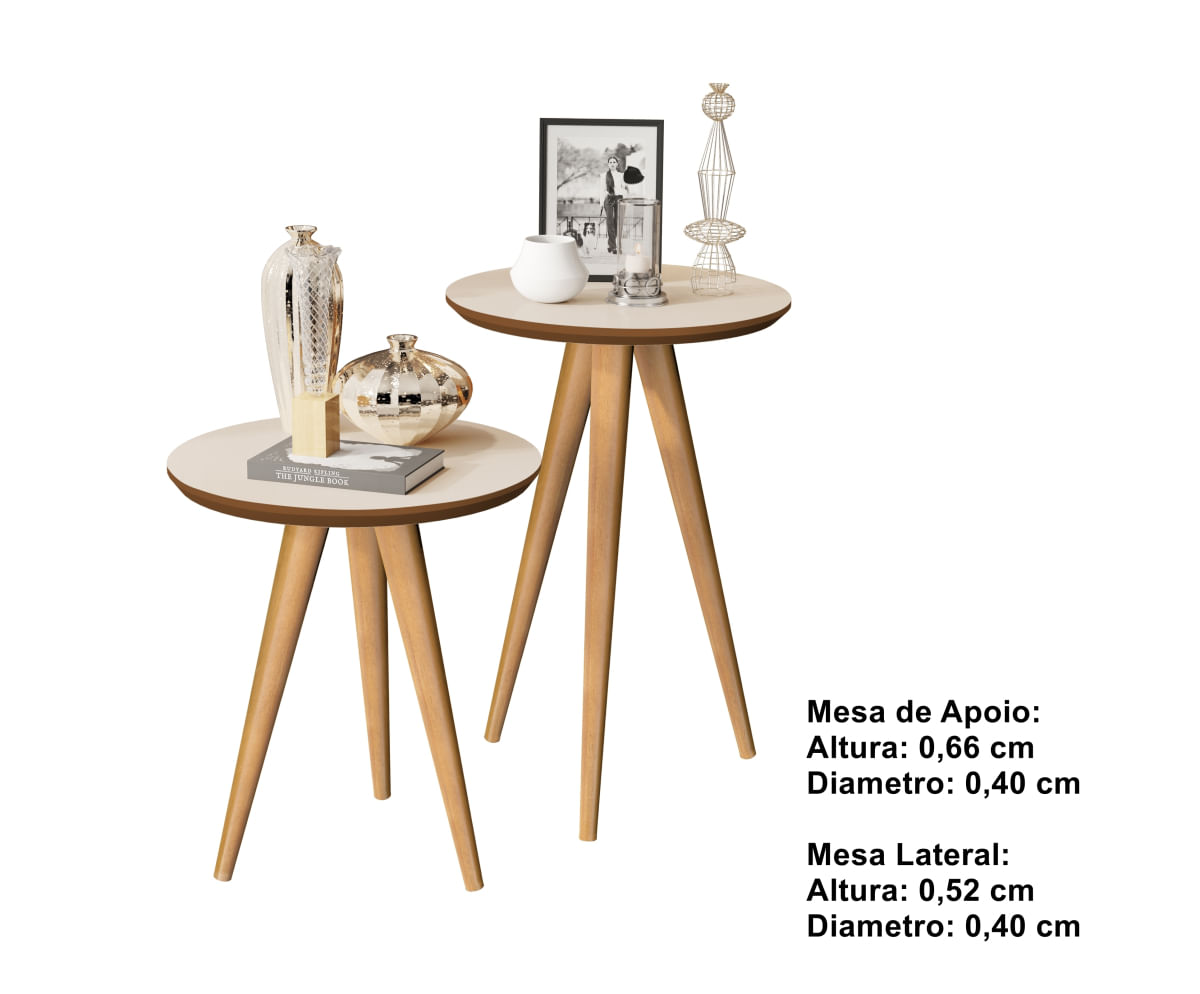 Conjunto 2 mesas retrô pés palito duda california off white / freijo - Comprar Moveis Em Casa