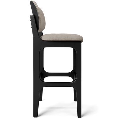 Banqueta Alta Bar Cozinha Sala Jantar Fixa Betta L02 Preto Linho Bege - Lyam Decor