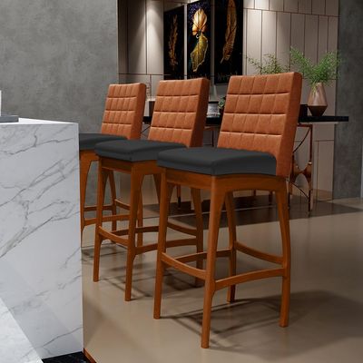 Banqueta Alta Para Cozinha Sala De Jantar Fixa Mila B04 Couríssimo Camel Corano Preto - Lyam Decor