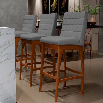 Banqueta Alta Para Cozinha Sala de Jantar Fixa Mila B04 Suede Cinza - Lyam Decor