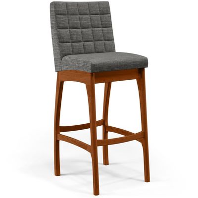 Banqueta Alta Para Cozinha Sala de Jantar Fixa Mila B04 Linho Cinza Escuro - Lyam Decor