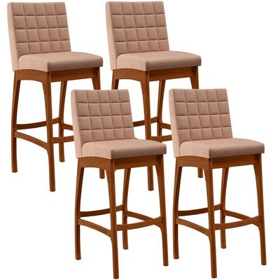 Kit 04 Banquetas Altas Para Cozinha Sala de Jantar Fixa Mila B04 Linho Rosê - Lyam Decor