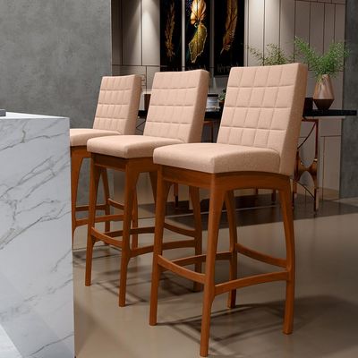 Kit 04 Banquetas Altas Para Cozinha Sala de Jantar Fixa Mila B04 Linho Rosê - Lyam Decor