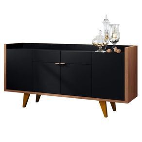 Aparador Para Sala Buffet com 04 Portas 02 Gavetas Havana B01 Preto Nature - Lyam Decor