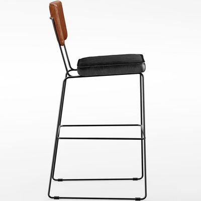 Banqueta Alta Cozinha Sala Jantar Fixa Allana L02 Couríssimo Camel Couríssimo Preto - Lyam Decor