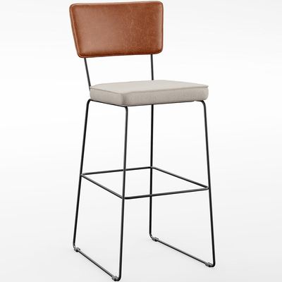 Banqueta Alta Cozinha Sala Jantar Fixa Allana L02 Couríssimo Camel Linho Cru - Lyam Decor