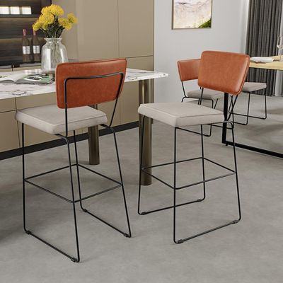 Banqueta Alta Cozinha Sala Jantar Fixa Allana L02 Couríssimo Camel Linho Cru - Lyam Decor