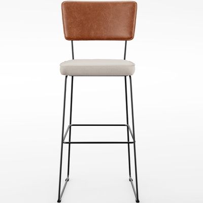 Banqueta Alta Cozinha Sala Jantar Fixa Allana L02 Couríssimo Camel Linho Cru - Lyam Decor