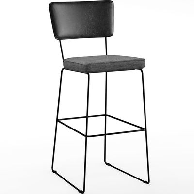 Banqueta Alta Cozinha Sala Jantar Fixa Allana L02 Couríssimo Preto Linho Cinza Escuro - Lyam Decor