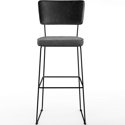 Banqueta Alta Cozinha Sala Jantar Fixa Allana L02 Couríssimo Preto Linho Cinza Escuro - Lyam Decor