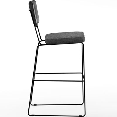 Banqueta Alta Cozinha Sala Jantar Fixa Allana L02 Couríssimo Preto Linho Cinza Escuro - Lyam Decor