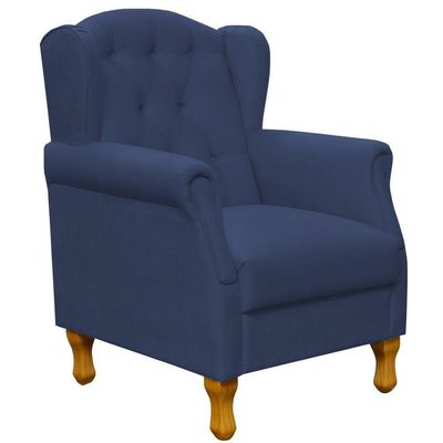Poltrona Decorativa Para Sala de Estar Yara P02 Suede Azul Marinho - Lyam Decor