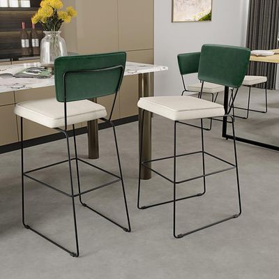 Kit 03 Banquetas Altas Sala De Jantar Fixa Allana L02 Facto Verde Musgo Linho Champagne - Lyam Decor