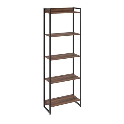 Kit Escritório Estante Areta 5 Prateleiras com Mesa Industrial Aspen 135cm C01 Nogal - Lyam Decor