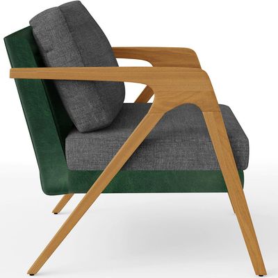 Poltrona Decorativa Para Sala Estar Pietra L02 Facto Verde Musgo Linho Cinza Escuro - Lyam Decor