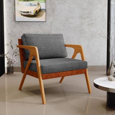 Kit 02 Poltronas Decorativas Sala Estar Pietra L02 Couríssimo Camel Linho Cinza Escuro - Lyam Decor