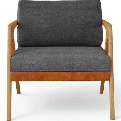 Kit 02 Poltronas Decorativas Sala Estar Pietra L02 Couríssimo Camel Linho Cinza Escuro - Lyam Decor
