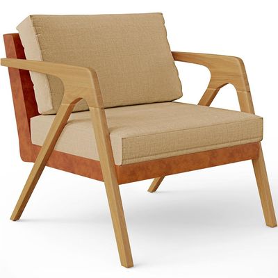 Poltrona Decorativa Para Sala De Estar Pietra L02 Couríssimo Camel Linho Bege Escuro - Lyam Decor