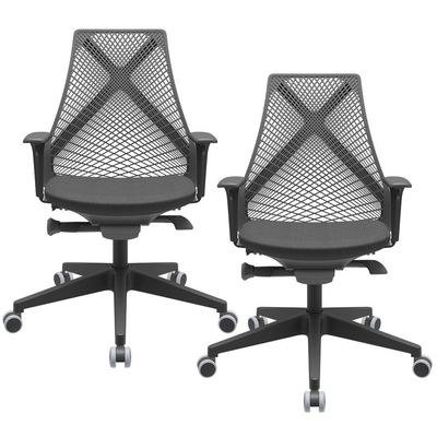 Kit 02 Cadeiras de Escritório Presidente Giratória Ergonômica Kron P03 Crepe Preto - Lyam Decor