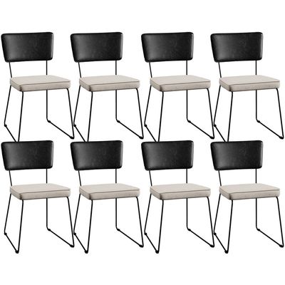 Kit 08 Cadeiras Decorativas Estofada Sala Jantar Allana L02 Couríssimo Preto Linho Cru - Lyam Decor