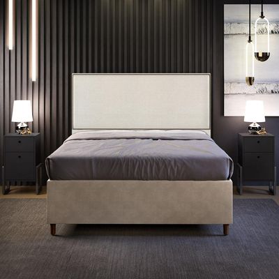 Cabeceira Cama Box Casal Com Tachas 140 cm Vicenza L02 Linho Champagne - Lyam Decor