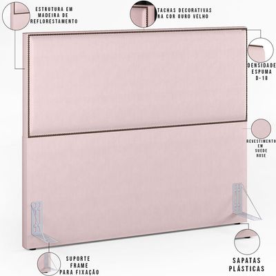 Cabeceira Cama Box Casal Com Tachas 140 cm Vicenza L02 Suede Rosê - Lyam Decor