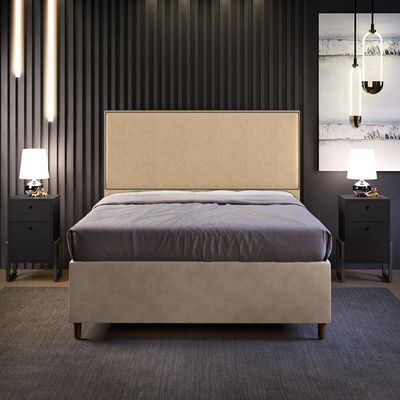 Cabeceira Cama Box Casal Com Tachas 160 cm Vicenza L02 Linho Bege Escuro - Lyam Decor