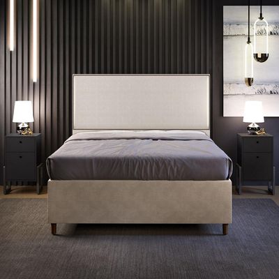Cabeceira Cama Box Casal Com Tachas 160 cm Vicenza L02 Linho Cru - Lyam Decor