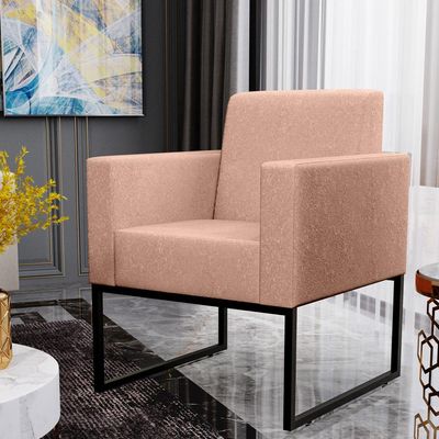 Kit 03 Poltronas Decorativa Para Sala E Recepção Base Fixa De Metal Helô L02 Linho Rosê - Lyam Decor