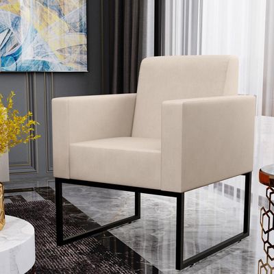 Kit 03 Poltronas Decorativas para Sala Recepção Base Fixa De Metal Helô L02 Suede Bege - Lyam Decor