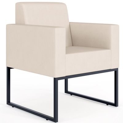 Kit 03 Poltronas Decorativas para Sala Recepção Base Fixa De Metal Helô L02 Suede Bege - Lyam Decor