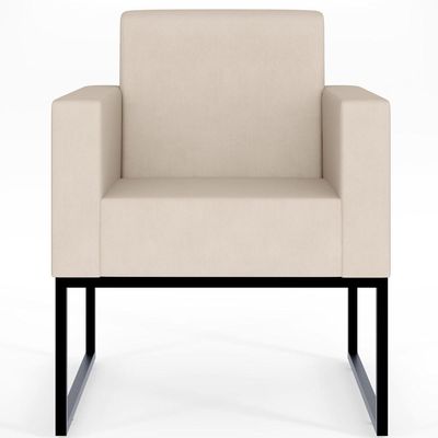 Kit 03 Poltronas Decorativas para Sala Recepção Base Fixa De Metal Helô L02 Suede Bege - Lyam Decor