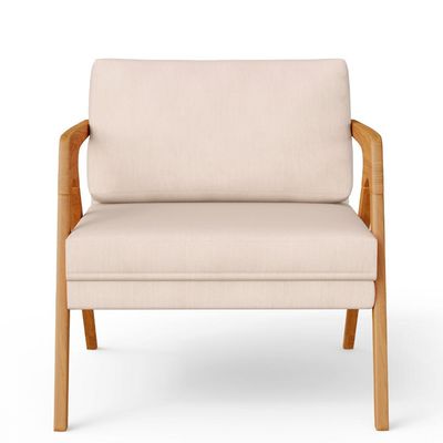 Kit 03 Poltronas Decorativas Para Sala Estar Pietra Estrutura De Madeira L02 Suede Bege - Lyam Decor
