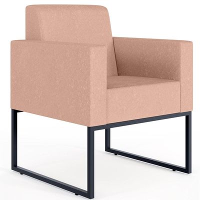 Kit 03 Poltronas Decorativa Para Sala E Recepção Base Fixa De Metal Helô L02 Linho Rosê - Lyam Decor