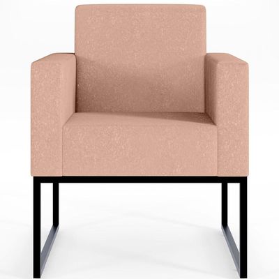 Kit 03 Poltronas Decorativa Para Sala E Recepção Base Fixa De Metal Helô L02 Linho Rosê - Lyam Decor